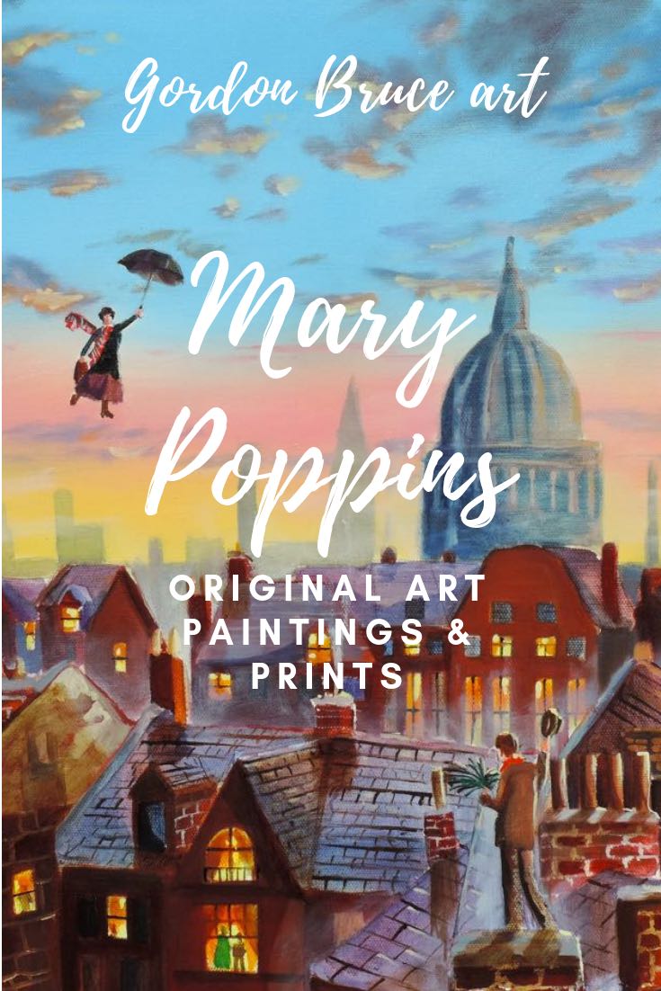 Mary Poppins paintings & prints. Original artwork from Gordon Bruce  #night #mary #marypoppins #artwork #paintings #gordonbruceart